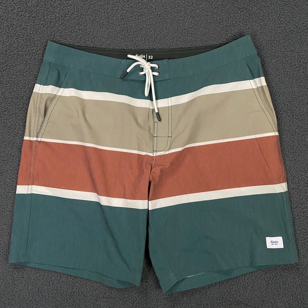 Katin Duke Hybrid Trunk Mens‎ 32 Stripe No Liner Stretch Swim Shorts Surf NWOT